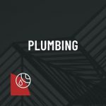 Word Plumbing in white on dark background with plumbing icon